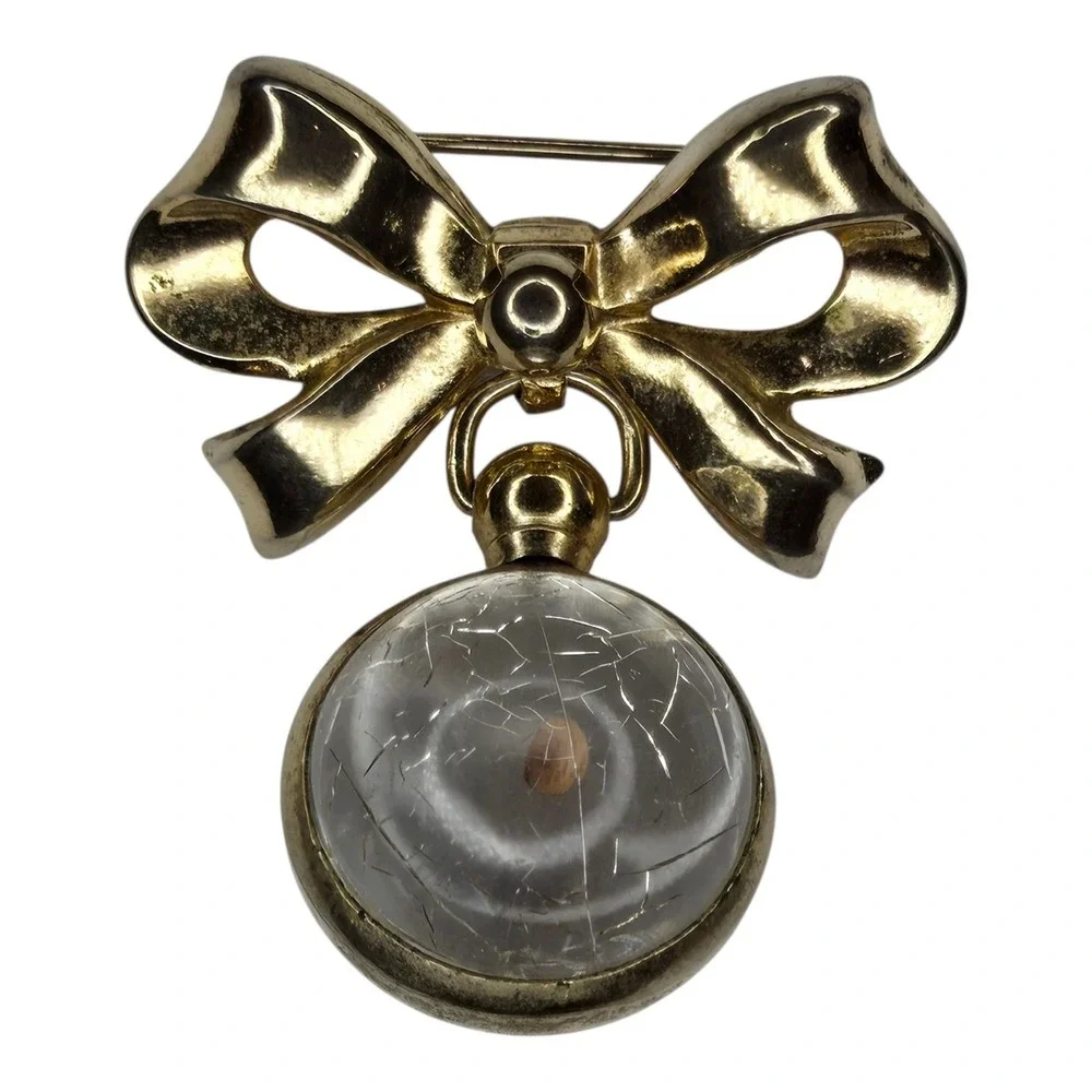 Coro Brooch Mustard Seed Gold Tone Gold Vintage Bow Dangle Orb Pin
